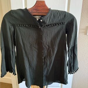 Johnny Was Blouse with Pom-Pom Trim